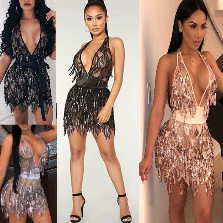 Cutubly Crop Tops And Skirt Sets Sequin Two Piece Sets Skirts Outfits Sexy Backless Nightclub Bandage Dress Sets Lady Girls New