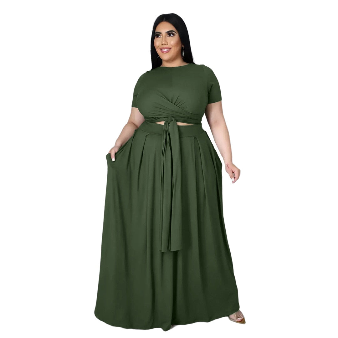 Sexy Streetwear Women's Set  Lace Up Knotted Crop Tops Maxi Skirts Matching Set Tracksuit Two Piece Set Outfits