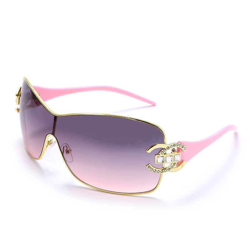New Trendy Diamond Sunglasses Women Luxury Brand Designer One Piece Oversized Sun Glasses Ladies Fashion Eyewear Large Frame