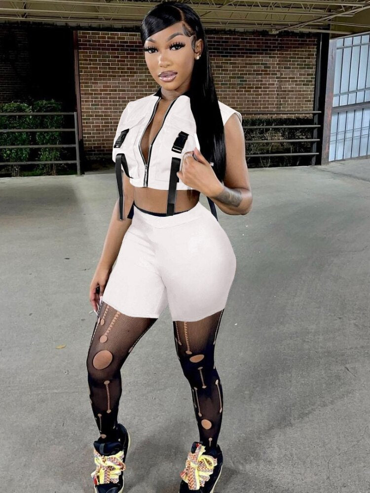 Summer Sleeveless Jacket Top Shorts Set Two Piece Set Womens Outifits Jogger Suit Tracksuit Women Sexy Club 2pcs Streetwear