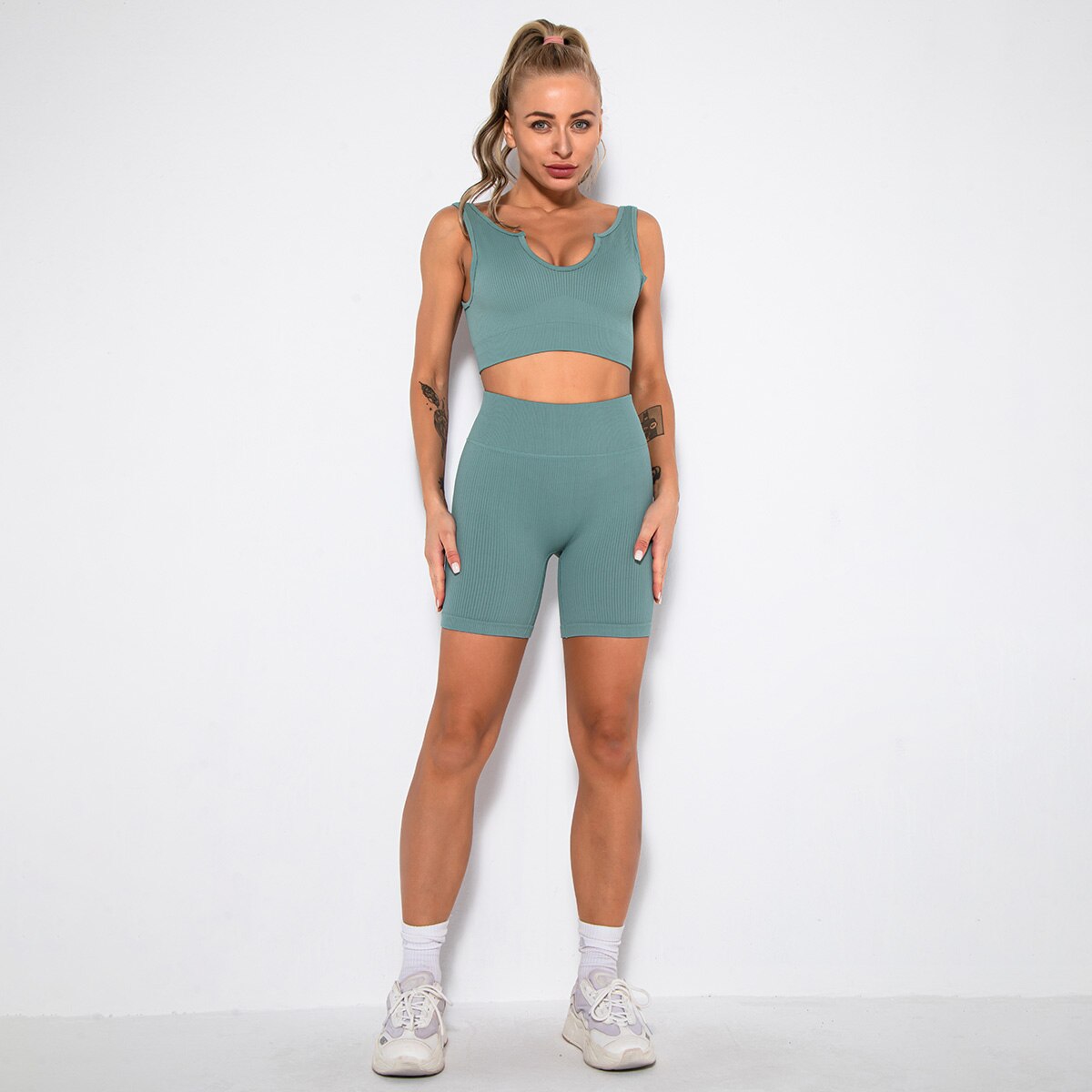 LANSWE Seamless Women Yoga Set Sportswear Gym Clothing Sport Set Women High Waist Seamless Leggings Fitness Sport Bra Crop Top