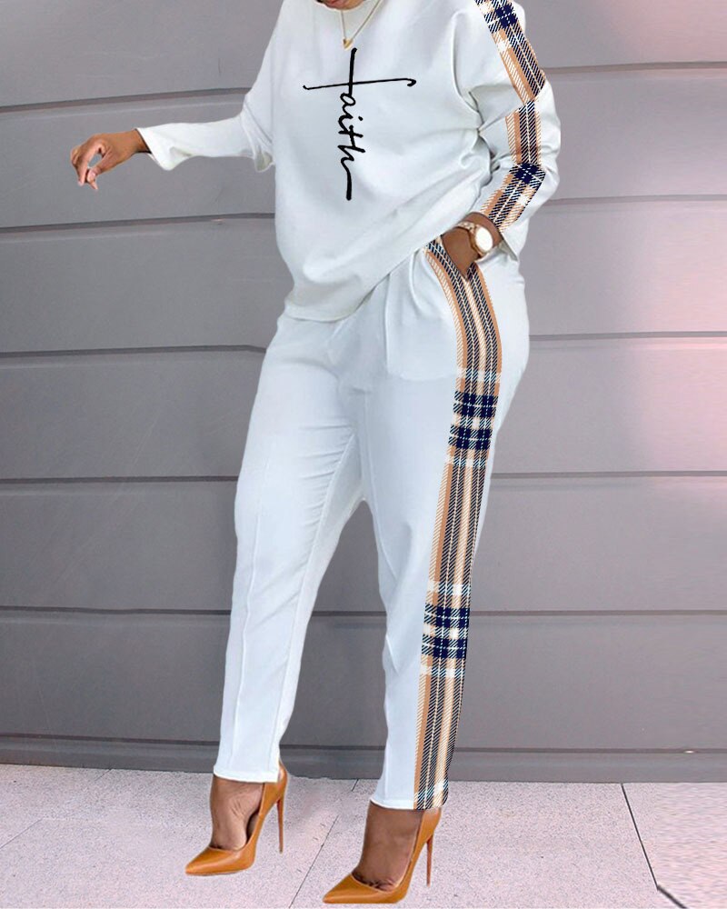 women 2022 spring autumn pant suits color matching sweatshirt + pant lounge home women set