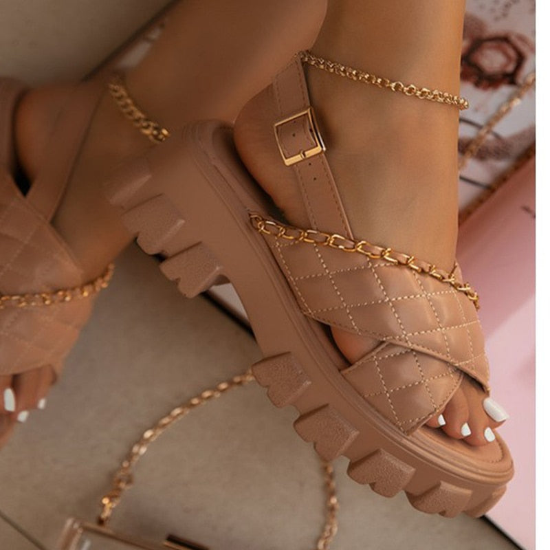 Chunky Platform Women  Shoes 2022 New Spring Autumn Open Toe Sandals Casual Beach Slides Designer Slippers Chain Flip Flops