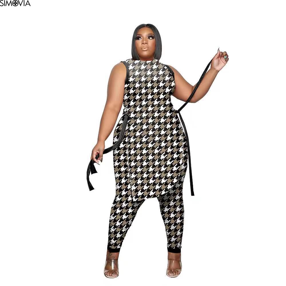 XL-5XL Plus Size Clothes 2 Piece Women Set 2022 Spring Summer New Fashion Sleeveless Top And Pants Suit Party Lady Matching Sets