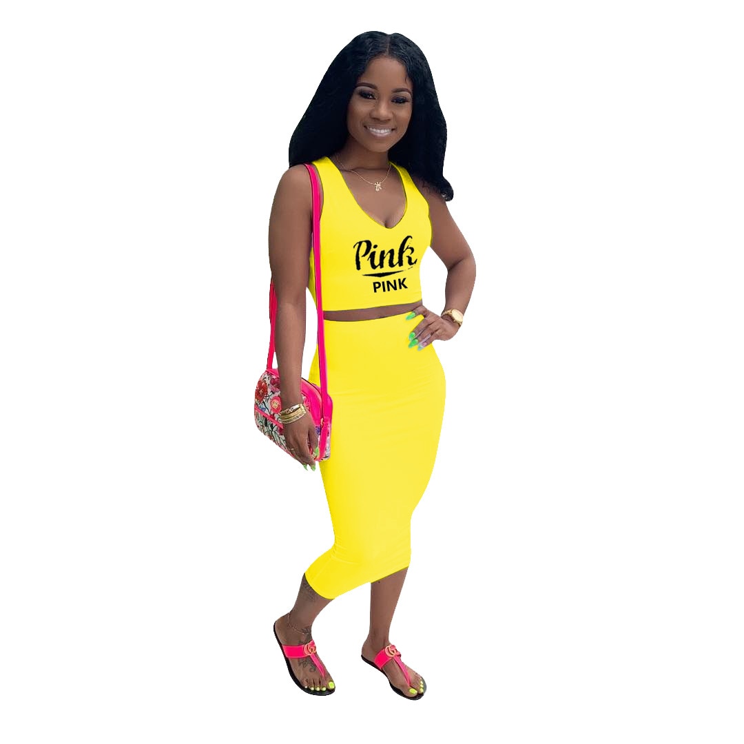 Two Piece Set Top + Skirt Short Sleeveless Top Women's Shorts Fitness Slim Party Club Clothing Sports Fitness Summer Clothes Set