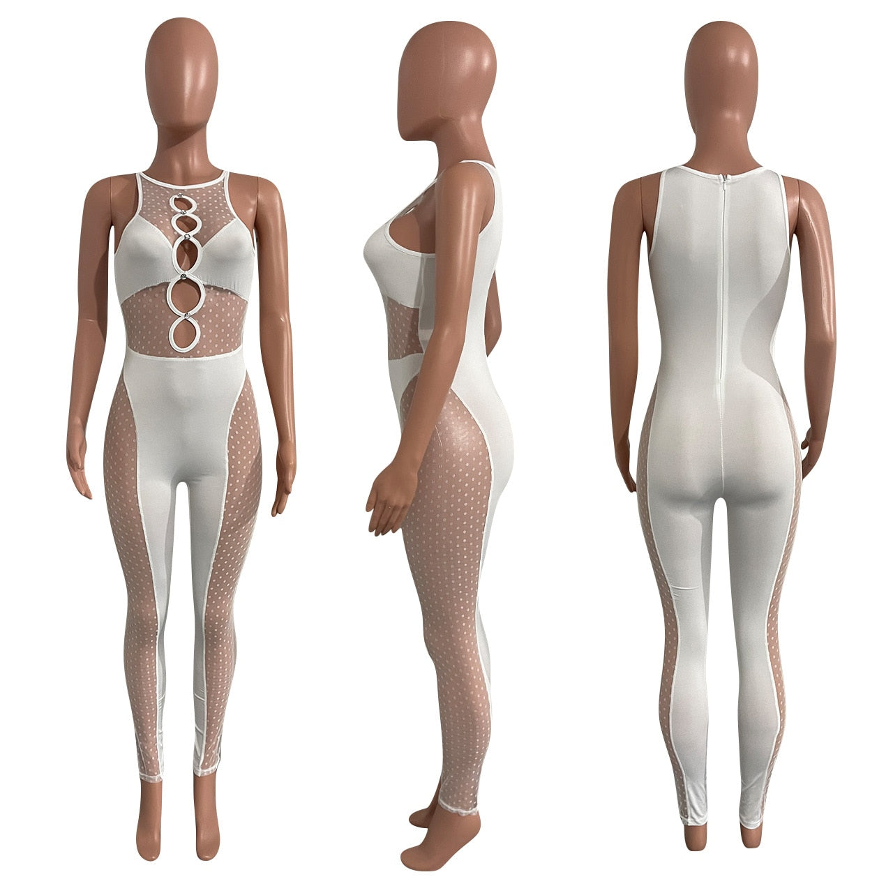 hirigin Mesh Patchwork Women Sleeveless Cut out Jumpsuit Skinny Sexy Streetwear Sportswear Long pant Rompers 2022 Summer Outfits