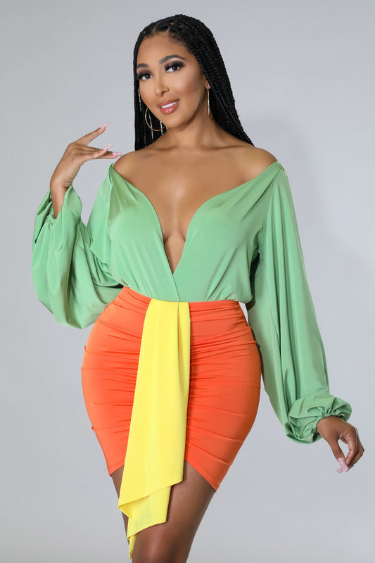 Autumn 2 Piece Skirt Suits for Women Sexy Deep V-neck Long Sleeve Bodysuit+Ruched Bodycon Short Skirts Set Club Party Outifits