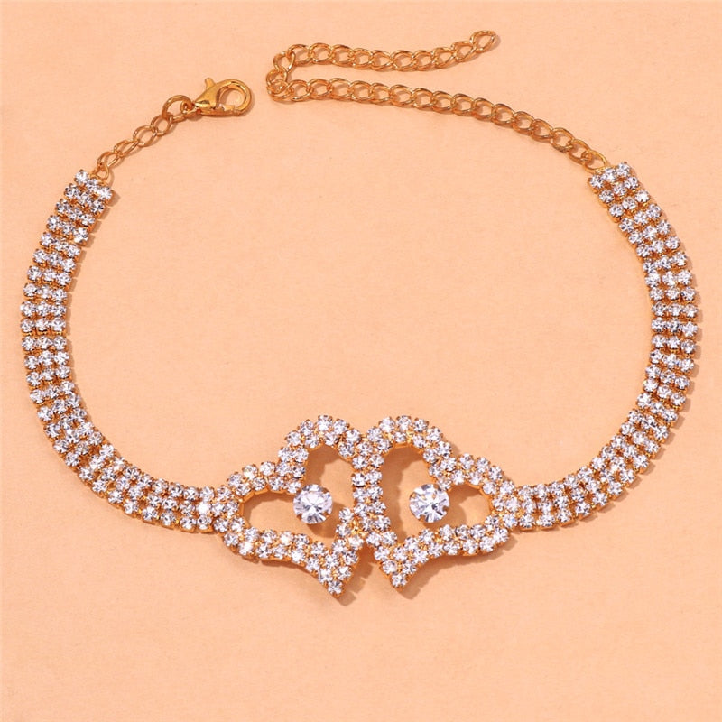 Huitan Heart Love Anklet Bracelet for Women Silver Color/Gold Color Luxury Ankle Accessories Fashion Barefoot Sandals Jewelry