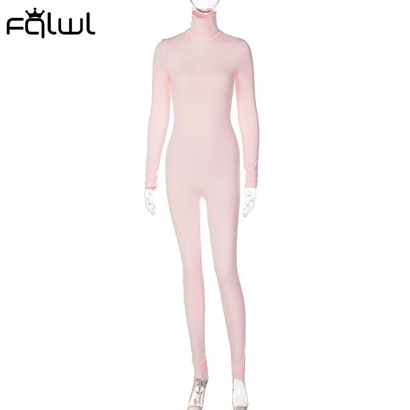 FQLWL Winter Long Sleeve Brown Sexy Bodycon Jumpsuit Women Romper One Piece Outfit Turtleneck White Black Jumpsuit Female Ladies