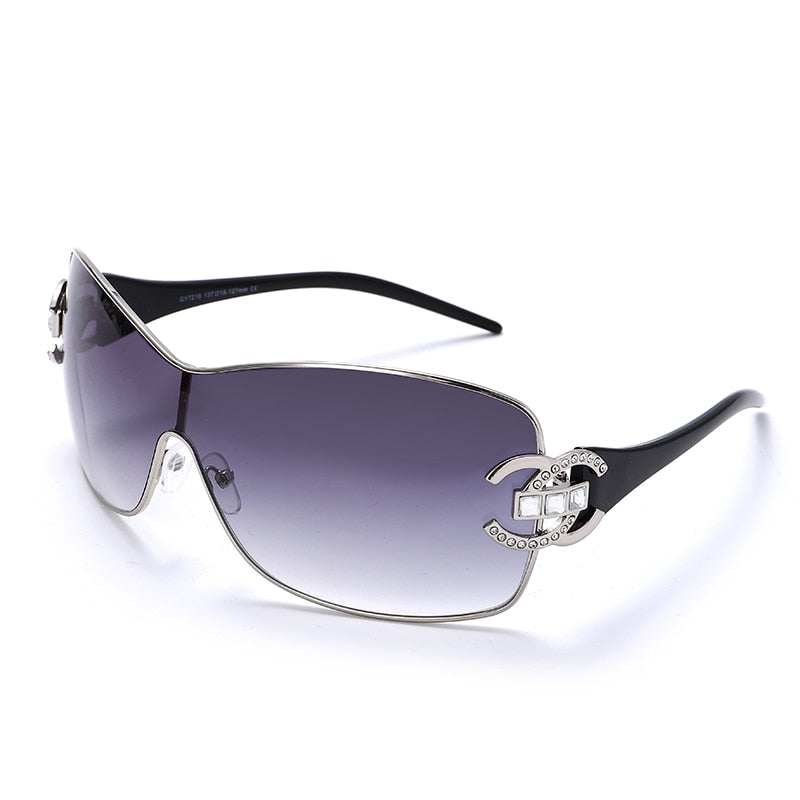 New Trendy Diamond Sunglasses Women Luxury Brand Designer One Piece Oversized Sun Glasses Ladies Fashion Eyewear Large Frame