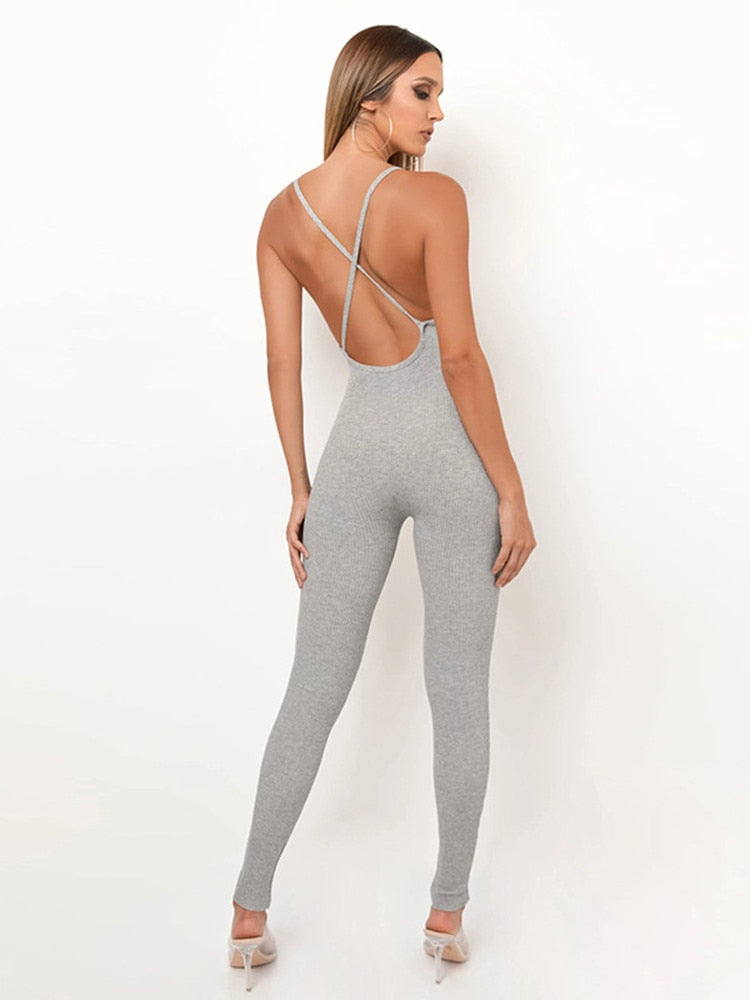 Kliou v-neck skinny sexy jumpsuit women summer hollow out partywear halter sleeveless streetwear outfit fitness backless