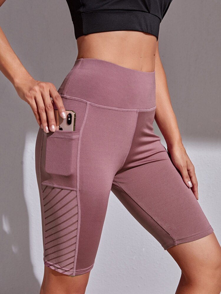 CHRLEISURE Fitness Shorts Women Casual Cycling Pockets Shorts Female Seamless High Waist Summer Breathable Biker Shorts Women