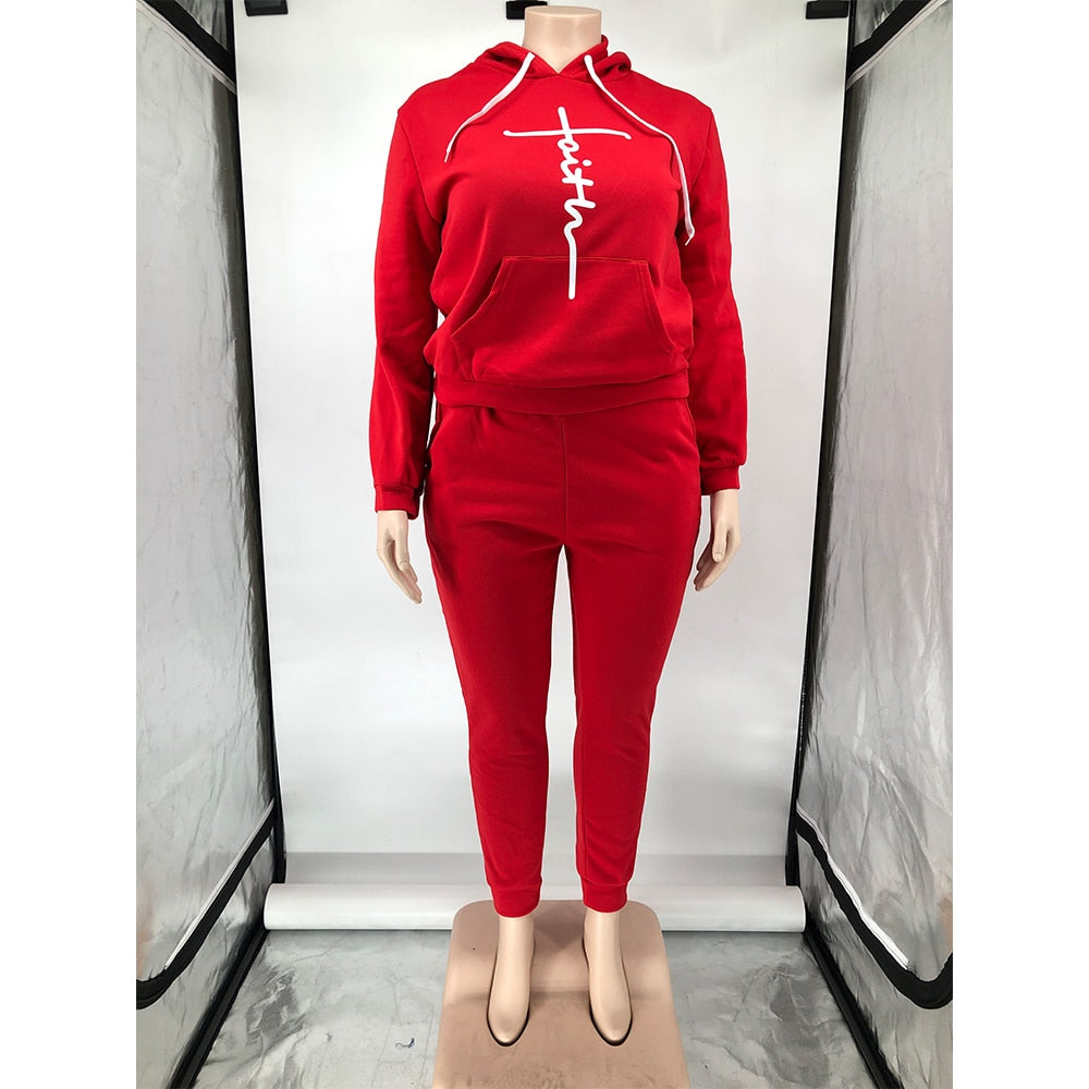 Trendy Tracksuit Sets Plus Size Women Clothing 2 Piece Sets Fashion Pocket Sweatshirt Print Stretch Sports Pants Suits Wholesale
