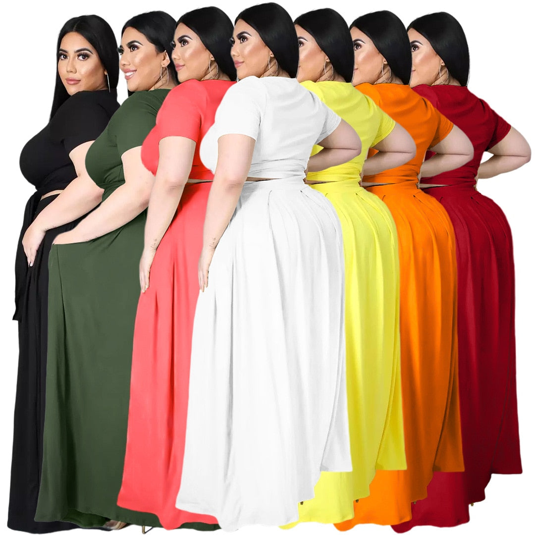 Sexy Streetwear Women's Set  Lace Up Knotted Crop Tops Maxi Skirts Matching Set Tracksuit Two Piece Set Outfits