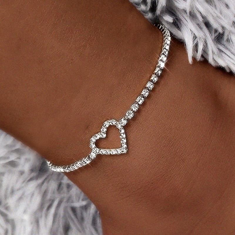 Huitan Heart Love Anklet Bracelet for Women Silver Color/Gold Color Luxury Ankle Accessories Fashion Barefoot Sandals Jewelry