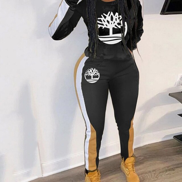 2022 Spring New Tracksuit Women's Fashion Women's Multicolor Printing Casual Sports Two-Piece Suit Long Sweater Women's Suit