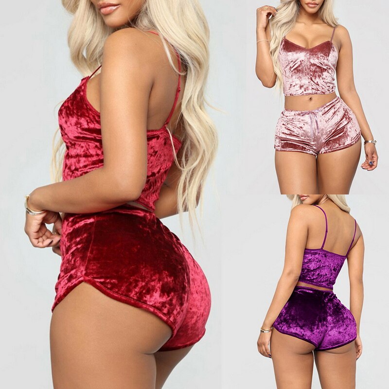 Ladies Pajama Set Cute Print Pattern Sleepwear Silk V Neck Sexy Pijama Satin Night Home Suits Wear Sleeveless Top And Shorts