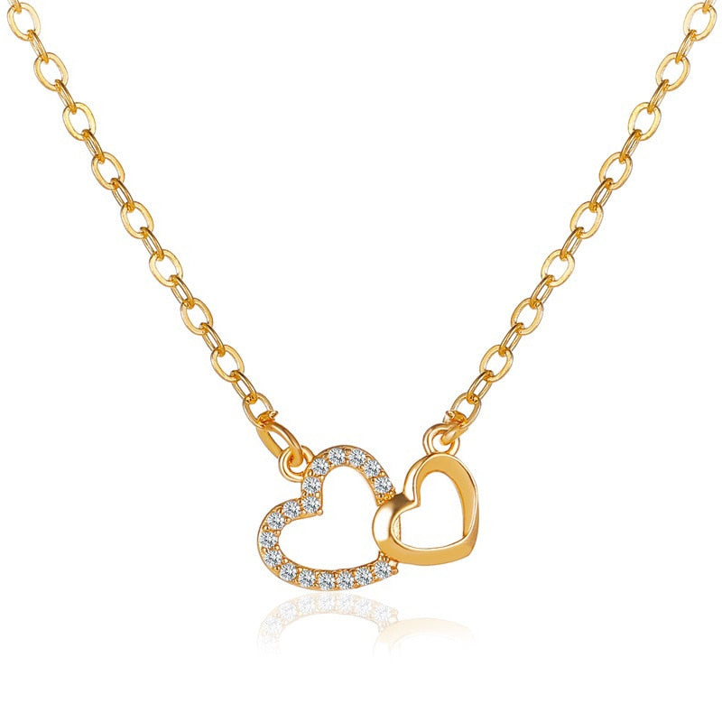 Exquisite Zircon Heart Women's Necklace Simple Romantic Crystal Pendant Gold Silver Color Clavicle Chain Wedding Jewelry 2021