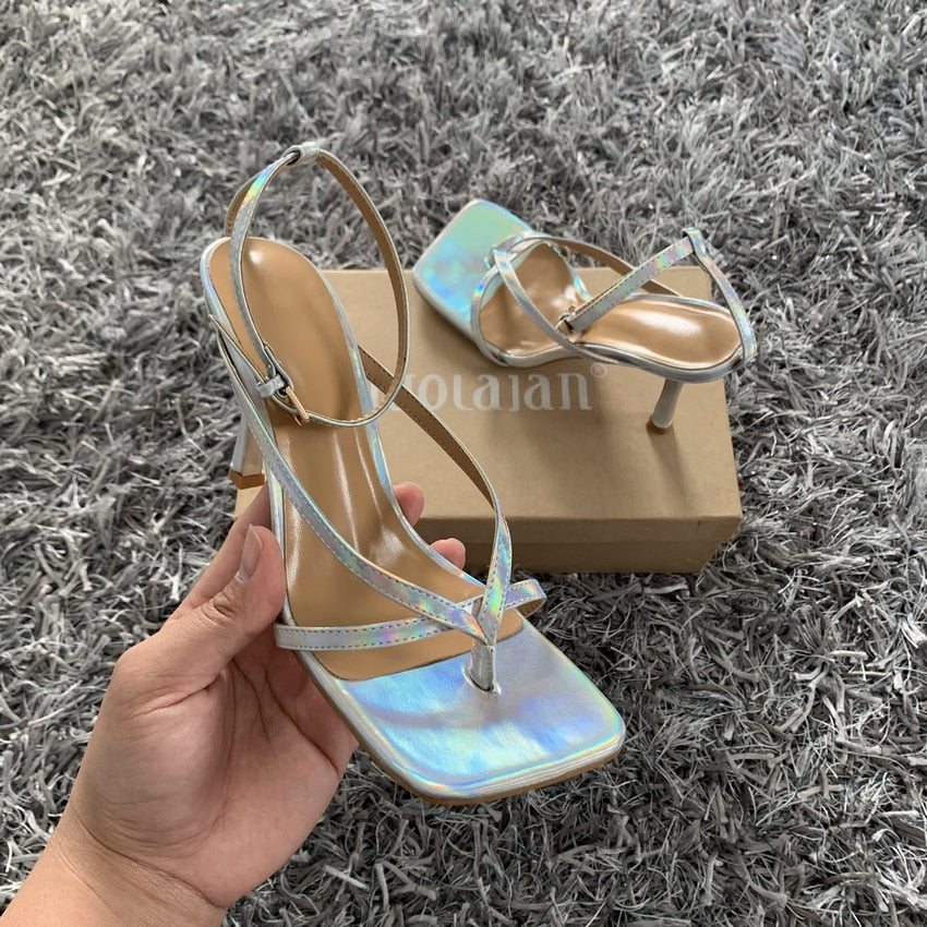 2022 Ankle Strap Women Sandals Summer Fashion Brand Thin High Heels Gladiator Sandal Shoes Narrow Band Party Dress Pump Shoes