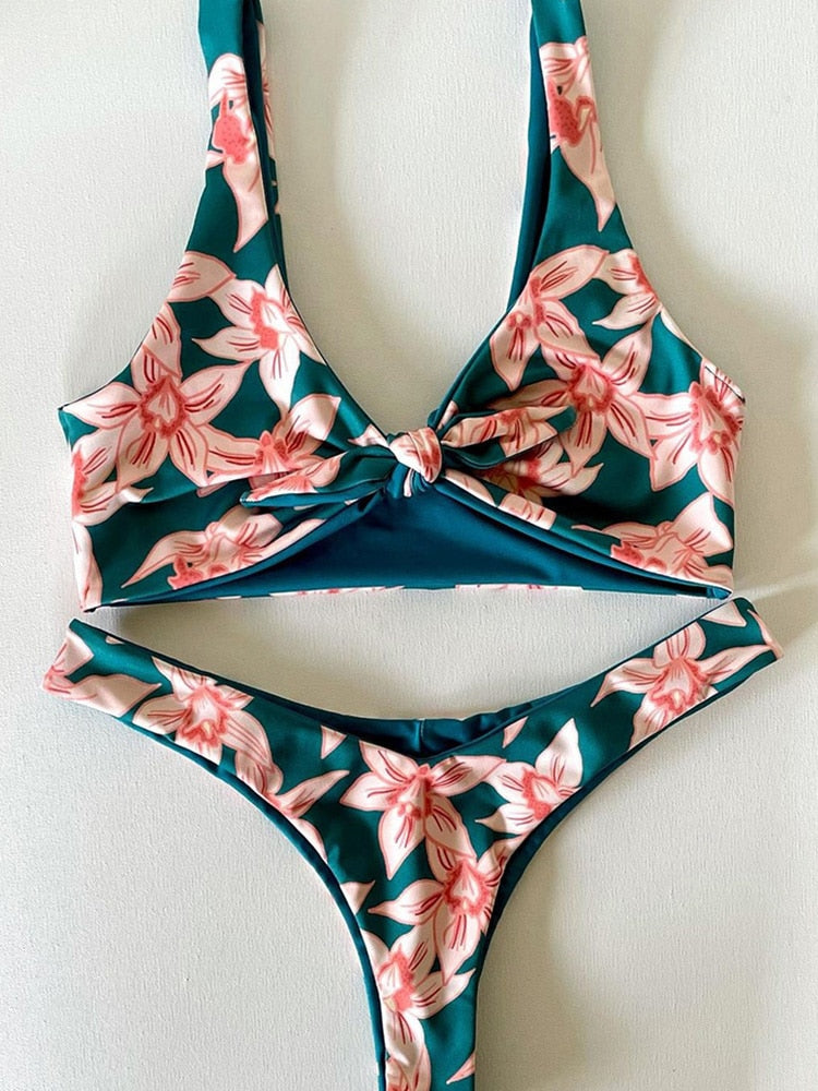 2022 Bikini Set Women Swimwear Push Up Swimsuit Top Solid Bottom Print Brazilian Biquini Bathing Suit Swim Wear Beach