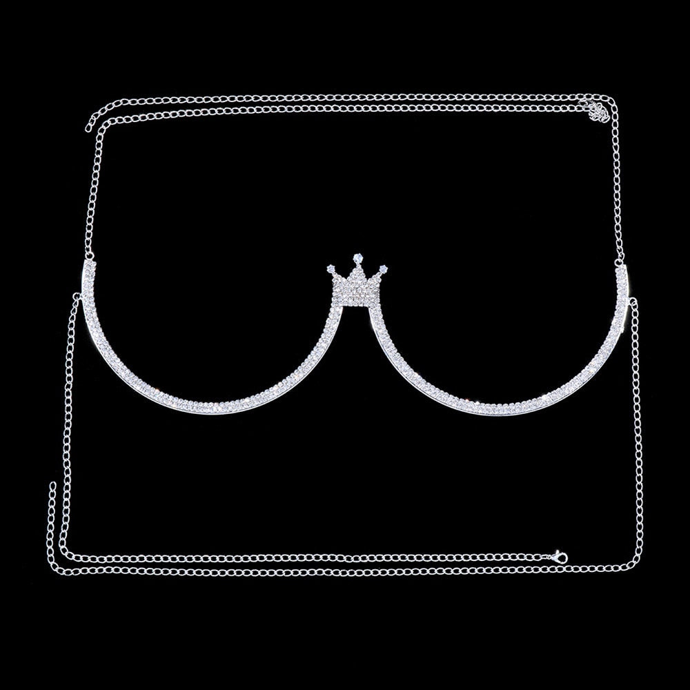 Stonefans Flash Butterfly Rhinestone Chest Bracket Bra Chain for Women Round Breast Body Jewelry NightClub Sexy Bikini Chains