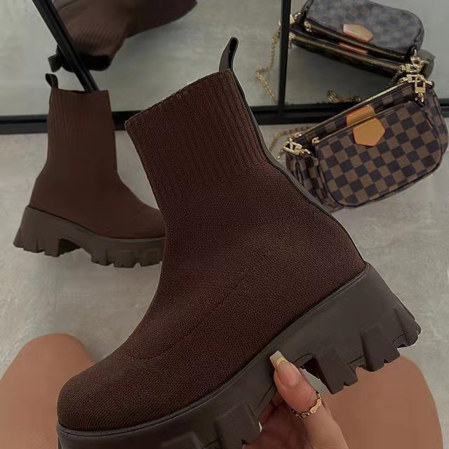 2022 Autumn Winter New Couple Socks Shoes Women Thick-soled Casual Large Size Net Red Knitted Short Boots Women Botas De Mujer