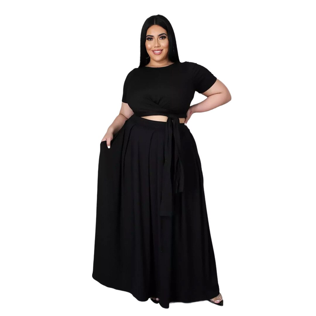 Sexy Streetwear Women's Set  Lace Up Knotted Crop Tops Maxi Skirts Matching Set Tracksuit Two Piece Set Outfits