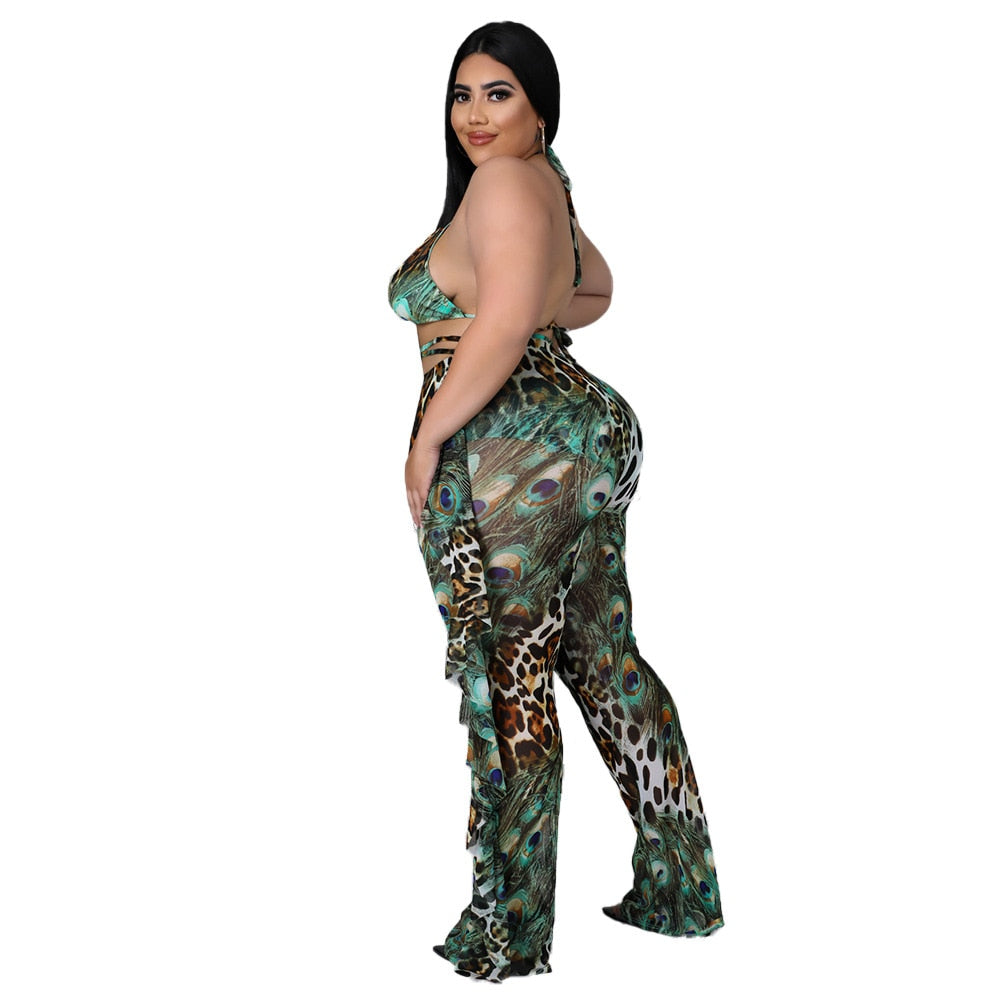 Three Pieces Women Swimsuit Set Plus Size Clothes 2022 Summer Printing Sexy Bikini Set Holidays Beach Pants Sets