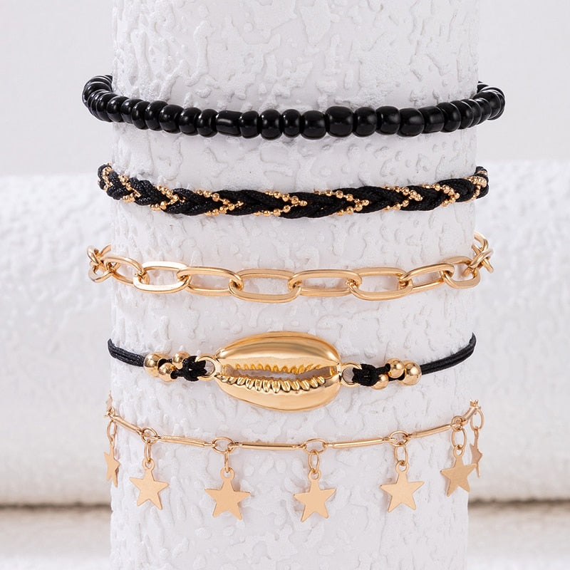 docona Boho Handmade Shell Seed Beads Anklet Set for Women Multilayer Broken Stones Summer Ocean Beach Foot Chains Jewelry 9426