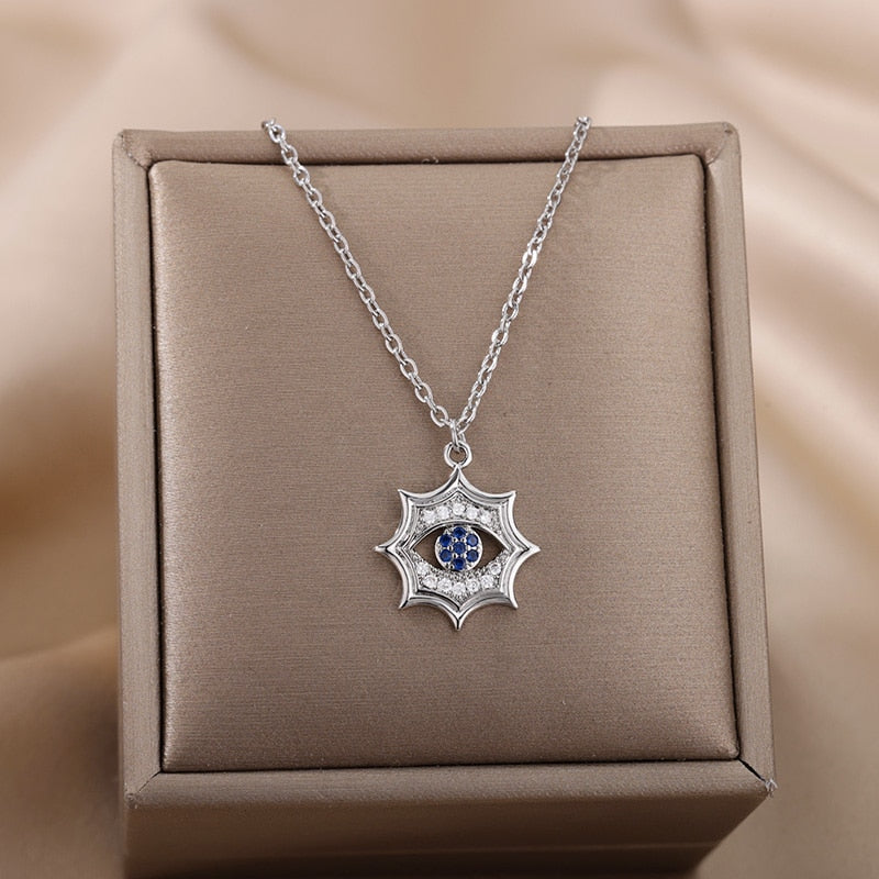 Turkish Evil Eye Pendant Necklace for Women Stainless Steel Gold Chain Necklaces 2022 Trend Choker Boho Lucky Aesthetic Jewerly