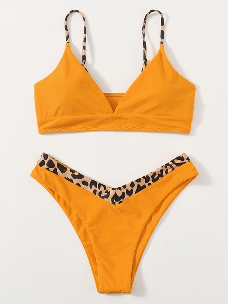 2022 Bikini Set Women Swimwear Push Up Swimsuit Top Solid Bottom Print Brazilian Biquini Bathing Suit Swim Wear Beach