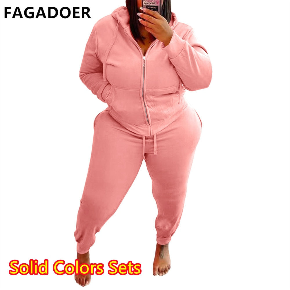 FAGADOER 2022 Plus Size Sporty PINK Letter Print Fashion Spring Set High Waist 2 Piece Set L-5XL Women Gym Clothing Pant Sets