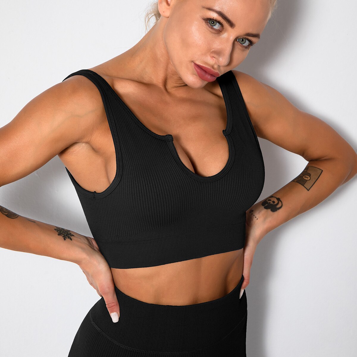 LANSWE Seamless Women Yoga Set Sportswear Gym Clothing Sport Set Women High Waist Seamless Leggings Fitness Sport Bra Crop Top