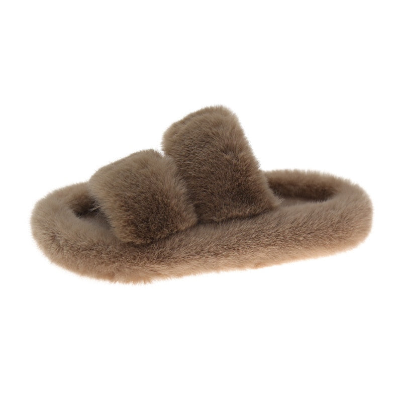 2022 Winter Keep Warm Women Fur Furry Slippers for Home Fluffy Soft Indoor Slides Thick Flats Heel Non Slip Indoor House Shoes