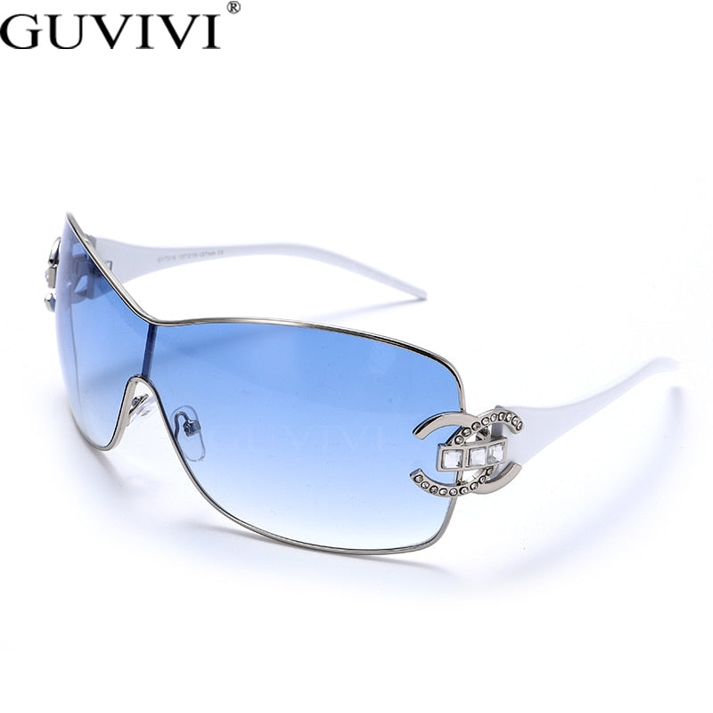 New Trendy Diamond Sunglasses Women Luxury Brand Designer One Piece Oversized Sun Glasses Ladies Fashion Eyewear Large Frame