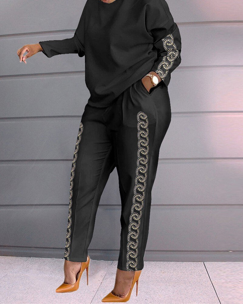 women 2022 spring autumn pant suits color matching sweatshirt + pant lounge home women set