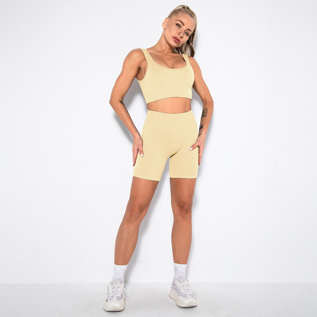 LANSWE Seamless Women Yoga Set Sportswear Gym Clothing Sport Set Women High Waist Seamless Leggings Fitness Sport Bra Crop Top