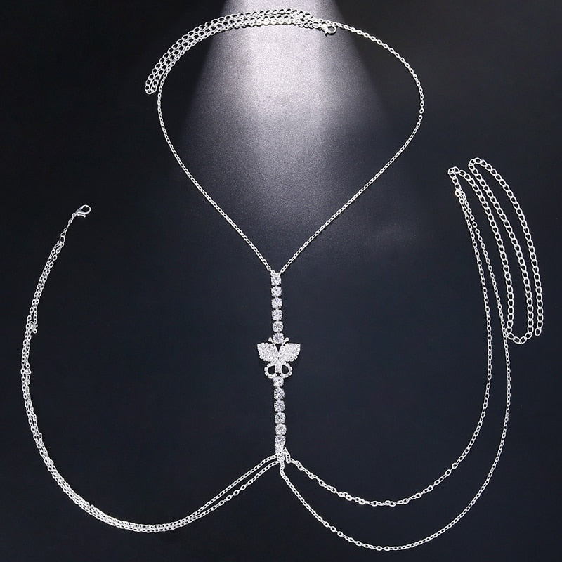 Stonefans Zircon Butterfly Tassel Breast Chain Women's Accessories Bra Top Fashion New U-shaped Sexy Shiny Rhinestone Body Chain