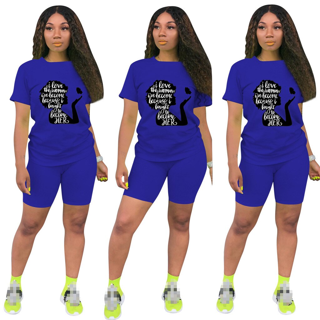 Two Piece Sets Womens Outifits O-Neck Pullover Short Sleeve Lettered T-Shirt Casual Tracksuit Legging Pants Women Short Sets