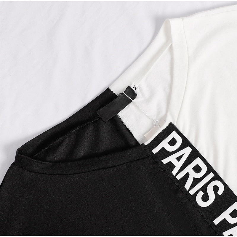 Off Shoulder Tracksuit Women Two Piece Set Summer Clothes Letter Print Colorblock Tshirt Top and Pants Suit Women's Sets Outfits