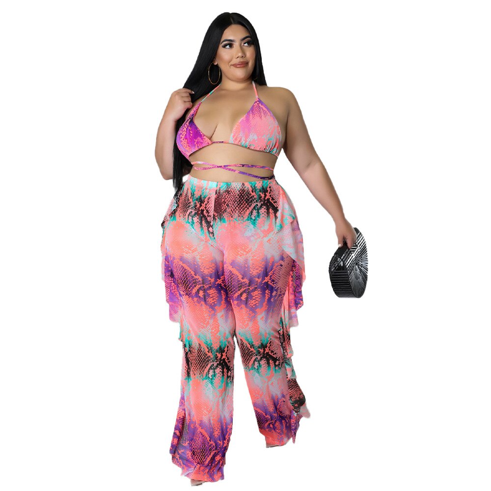 Three Pieces Women Swimsuit Set Plus Size Clothes 2022 Summer Printing Sexy Bikini Set Holidays Beach Pants Sets