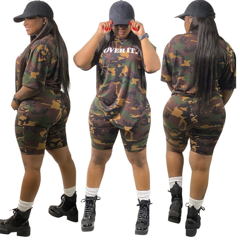 Oversized Two Piece Sets Shorts Set Women Clothes Sexy Short Sets Summer 2022 Camouflage Women Shorts and Top 2 Piece Outfit Set