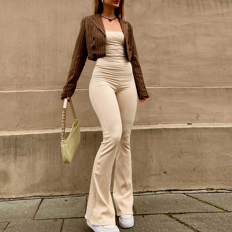 Lucyever Sexy Backless Skinny Jumpsuits Women 2022 Summer Elegant Sleeveless Lace Up Jumpsuits Fashion Streetwear Flare Rompers