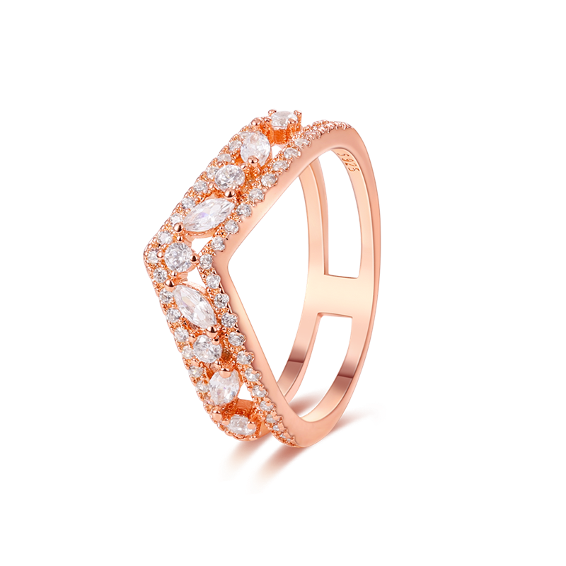 Rose Gold Ring Sterling Silver 925 Crown Heart Wishbone Engagement Wedding Crystal Ring Gold 925 Luxury Jewelry for Women Anel