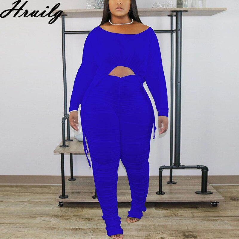 Wholesale Fashion Lounge Set Long Sleeve Crop Tops&amp;ruched Long Pants Solid 2 Piece Set Wholesale Casual Women's Clothing Set