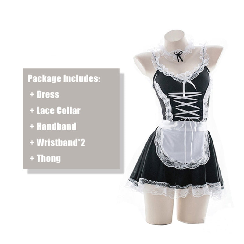 Women's Sexy French Apron Maid Dress Cosplay Costume Servant Lolita Hot Babydoll Dress Uniform Erotic Role Play Exotic Lingerie