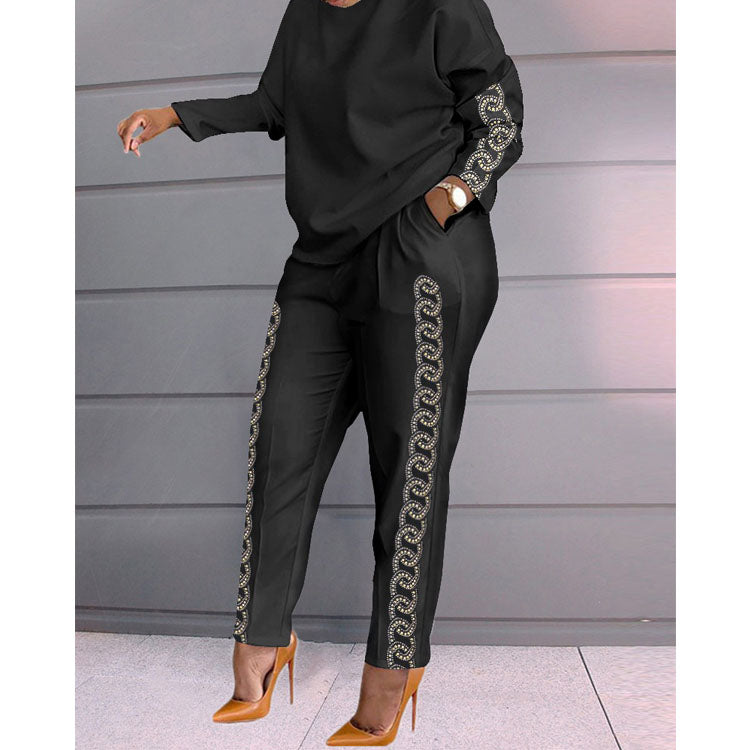 women 2022 spring autumn pant suits color matching sweatshirt + pant lounge home women set