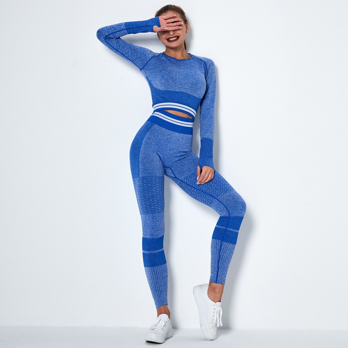 LANSWE Sport Set Women Seamless Yoga Set Sports Long Sleeve Top Sports Top Gym Leggings Yoga Shorts 2 Piece Set Women Yoga Set