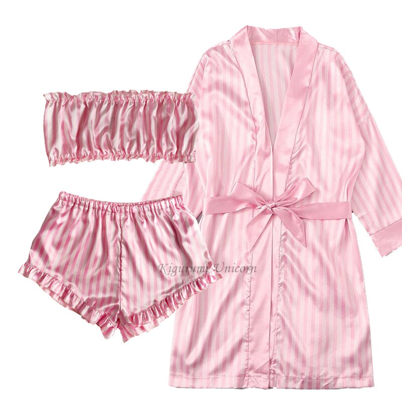 2022 New Robe Sets Pijamas Women Faux Silk Pajamas for Women Sexy Lace Hot V-neck Sleep wear Satin Summer Clothing Sets Homewear