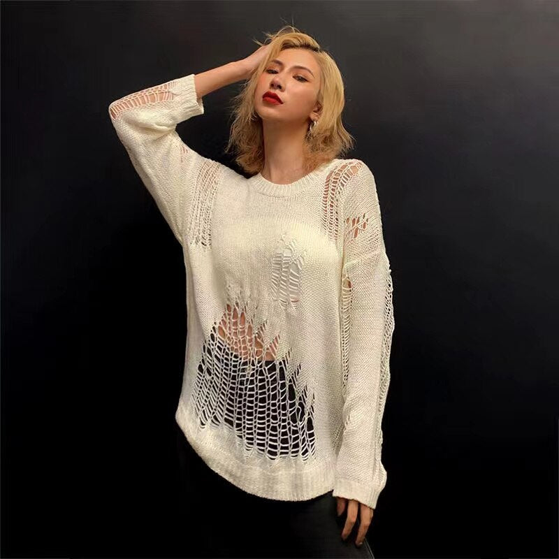 Women's Clothing In Spring And Summer Bask Hollow-out Sweater Long-sleeved Thin Sets With Pure Color Hole Coat INS Tide